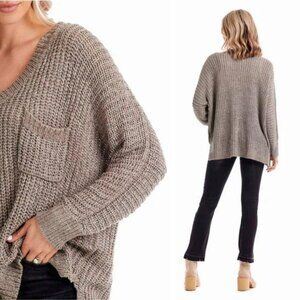 NEW Free People Scoop Neck Cotton Knit Sweater in Mocha (Brown/Tan), Size Small
